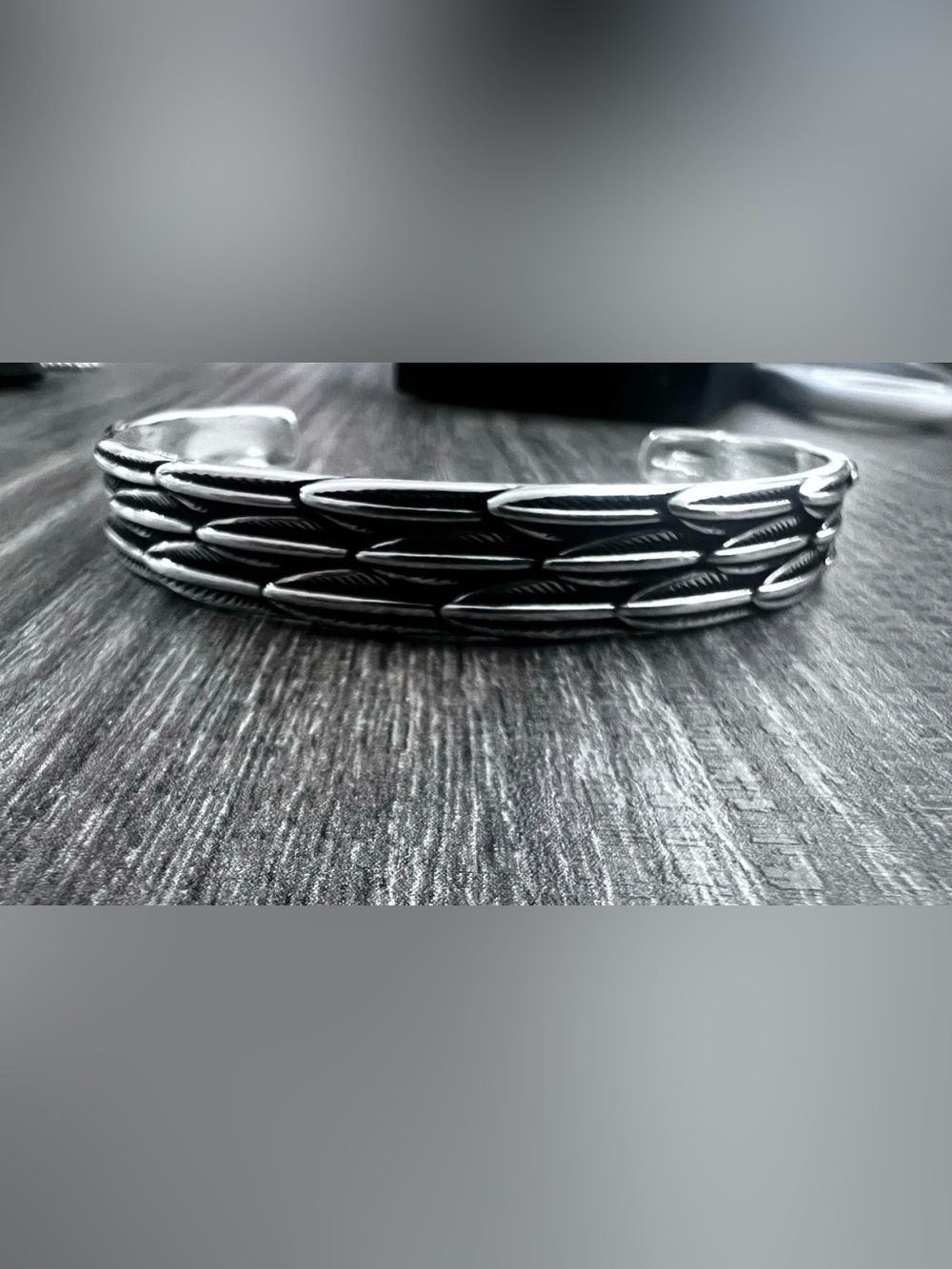 Woman Black Silver-Tone Textured Cuff Bracelet
